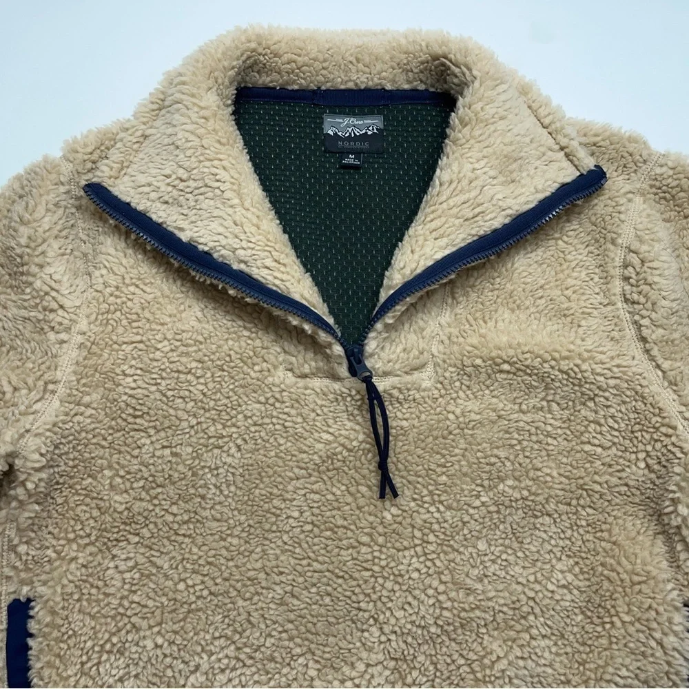 J. Crew Nordic Sherpa Fleece Half Zip Pullover Mens Size Medium Beige Deep Pile